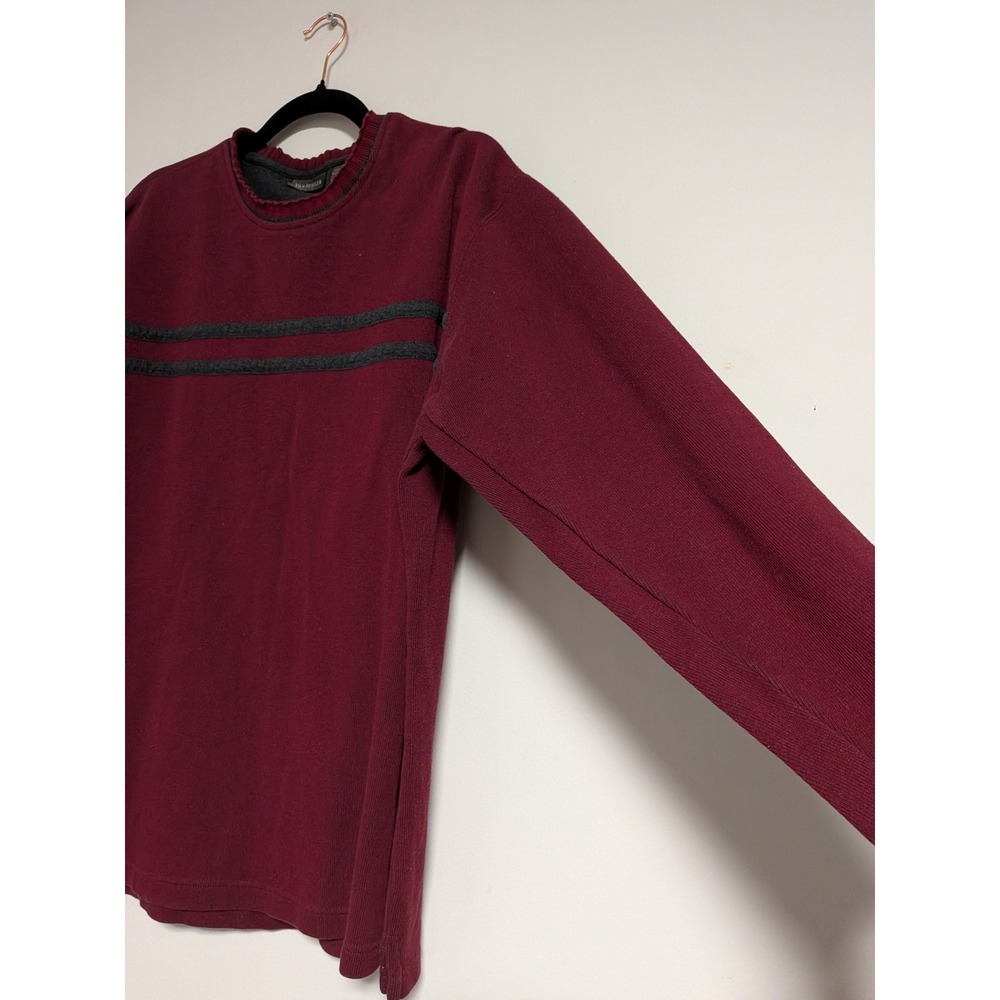 Van Heusen Mens Small Burgundy Ribbed Cotton Long Sleeve‎ Shirt Grey Stripe Crew - Picture 3 of 12